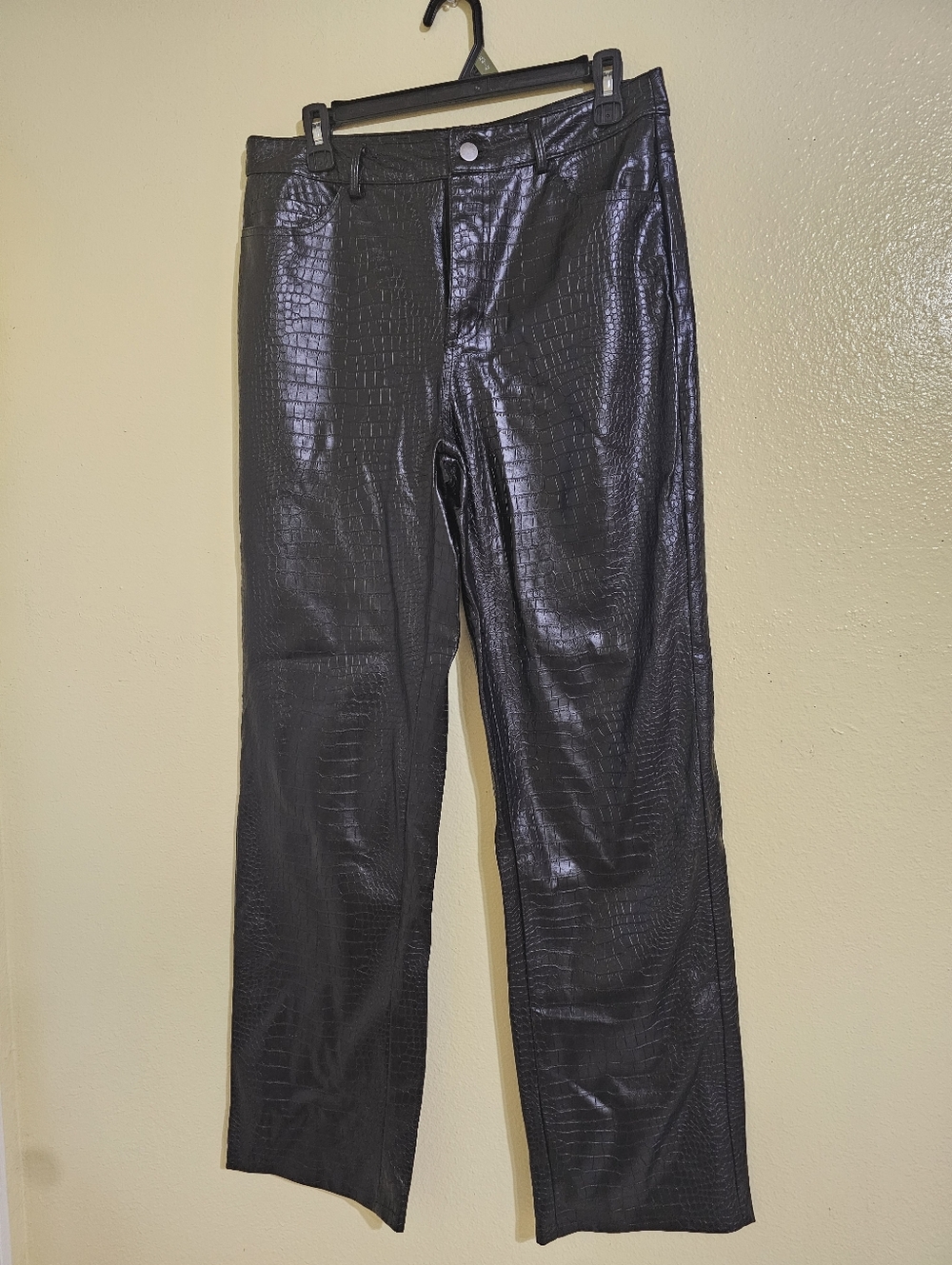 Forever 21 Black Faux Croc Pants with Metal Snap